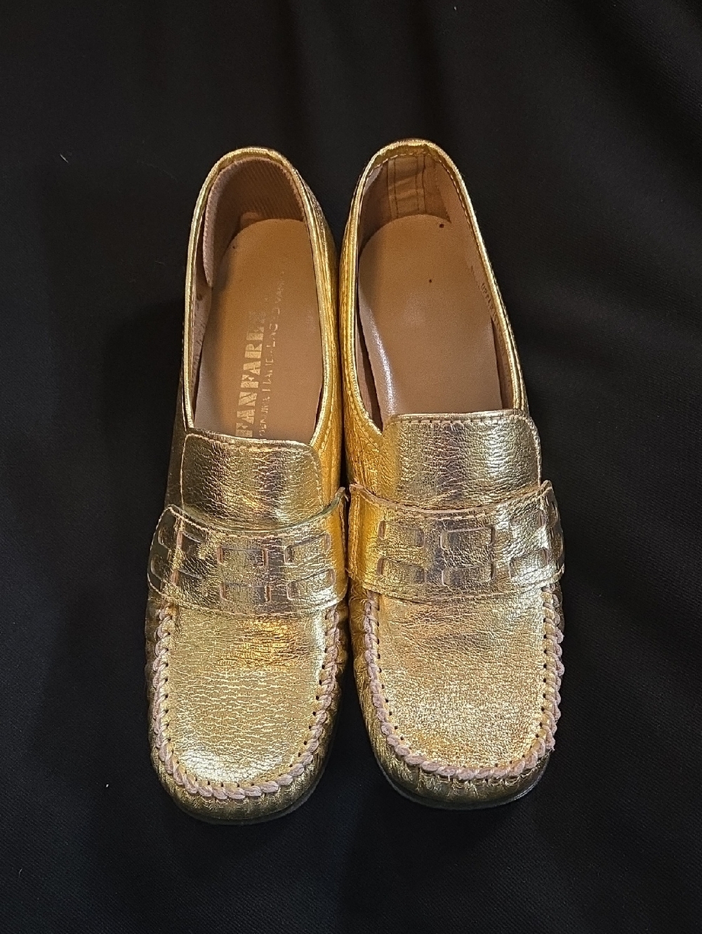 Metallic Gold Leather Slip-On Loafers